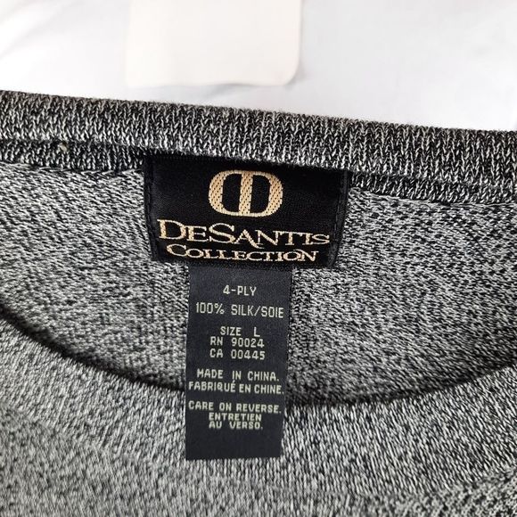 DeSantis Collection silk pullover sweater heather black long sleeve mock neck L - Picture 11 of 11